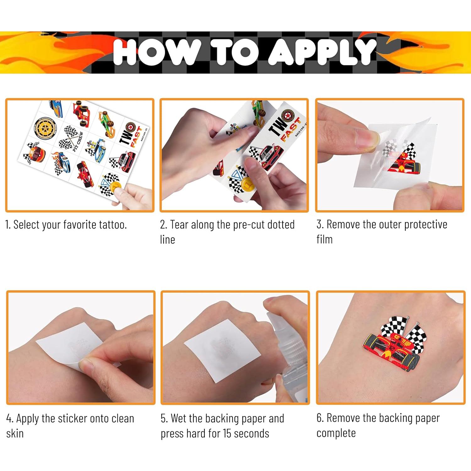 Tatuajes Temporales 91TATTOOS para Niños - 96 PCS Autos de Carreras