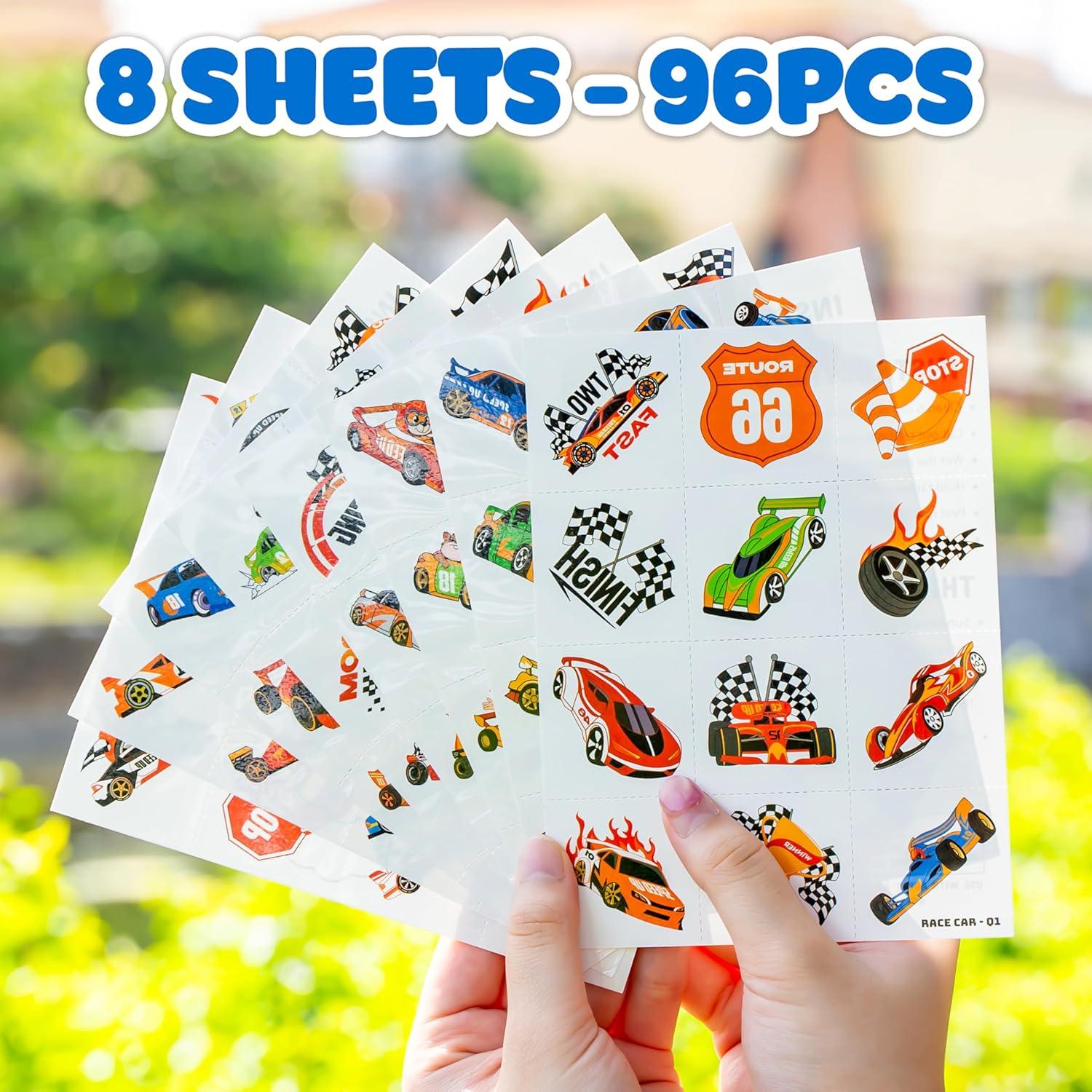 Tatuajes Temporales 91TATTOOS para Niños - 96 PCS Autos de Carreras