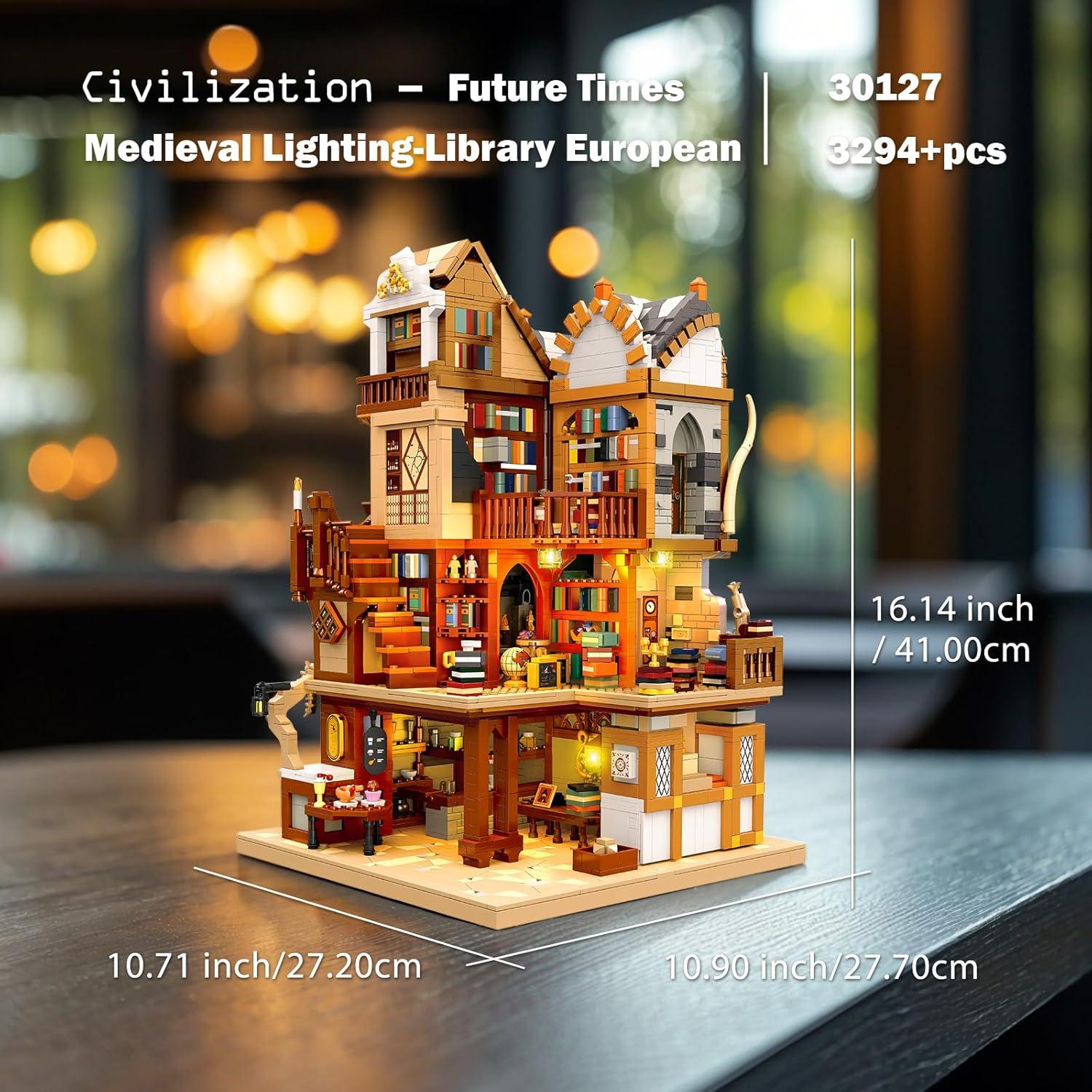 Set de Construcción Biblioteca Medieval JMBricklayer 30127 con LED