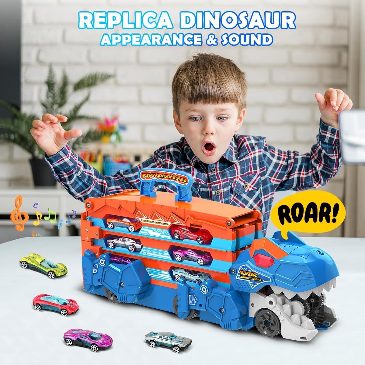 Juguete de Camión de Dinosaurio VATOS con 8 Coches - Pista Plegable