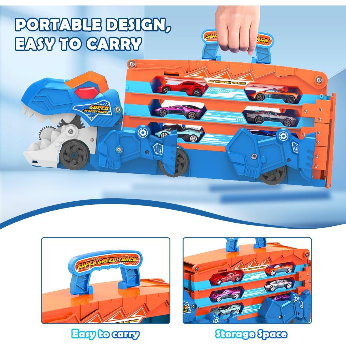 Juguete de Camión de Dinosaurio VATOS con 8 Coches - Pista Plegable