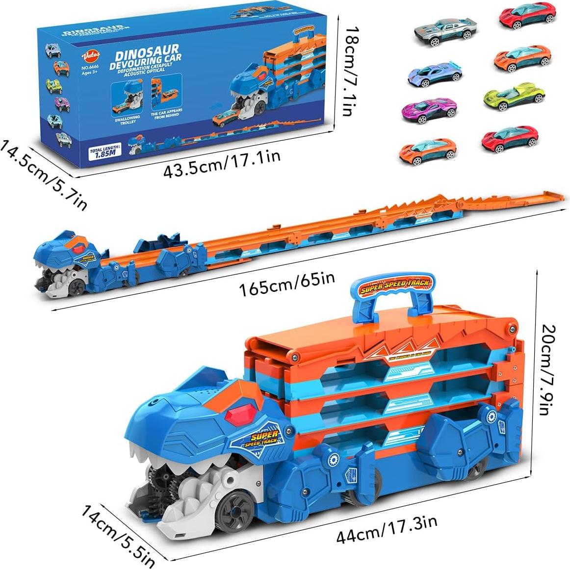 Juguete de Camión de Dinosaurio VATOS con 8 Coches - Pista Plegable
