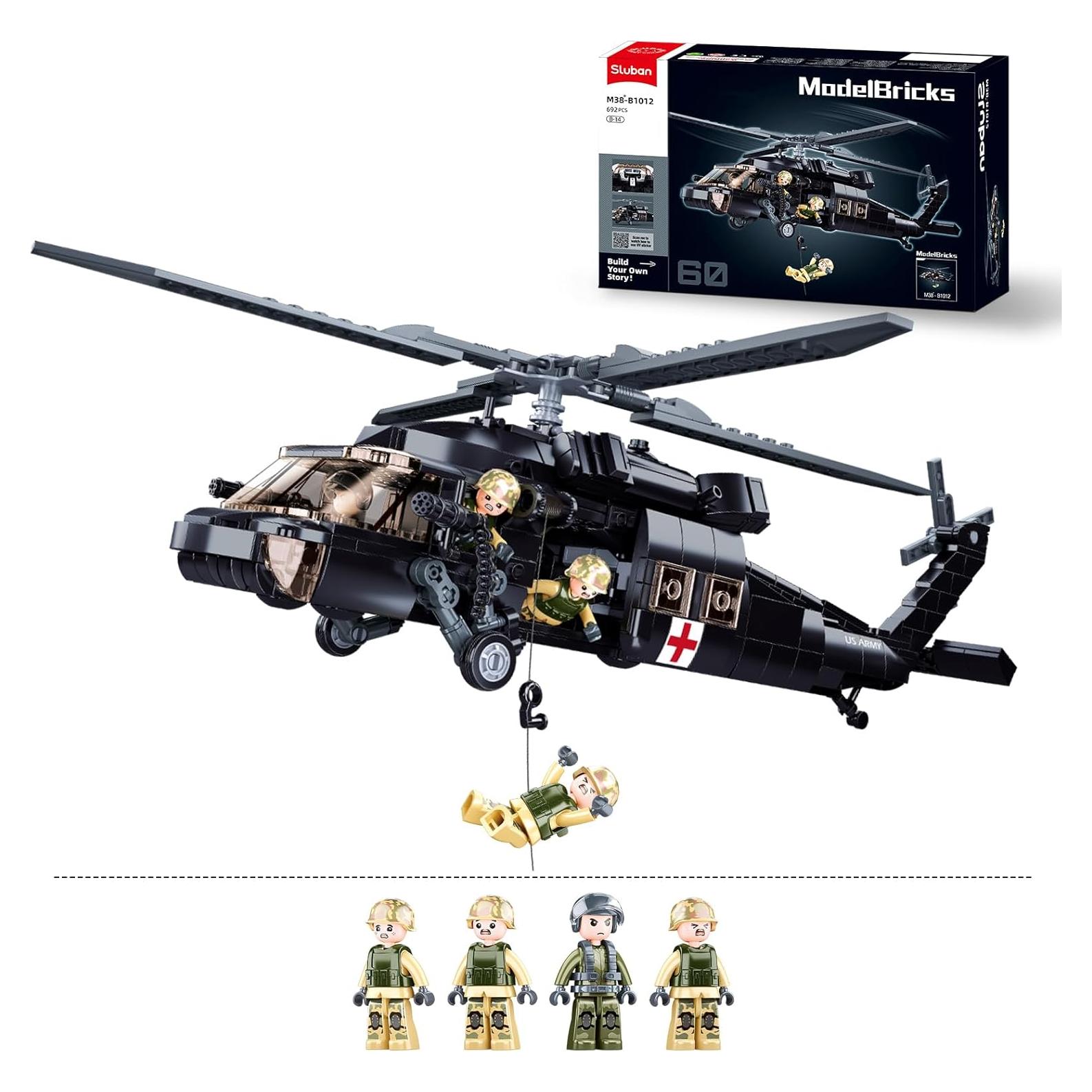 Conjunto de Helicóptero Militar UH-60 Black Hawk Sluban 692 PCS