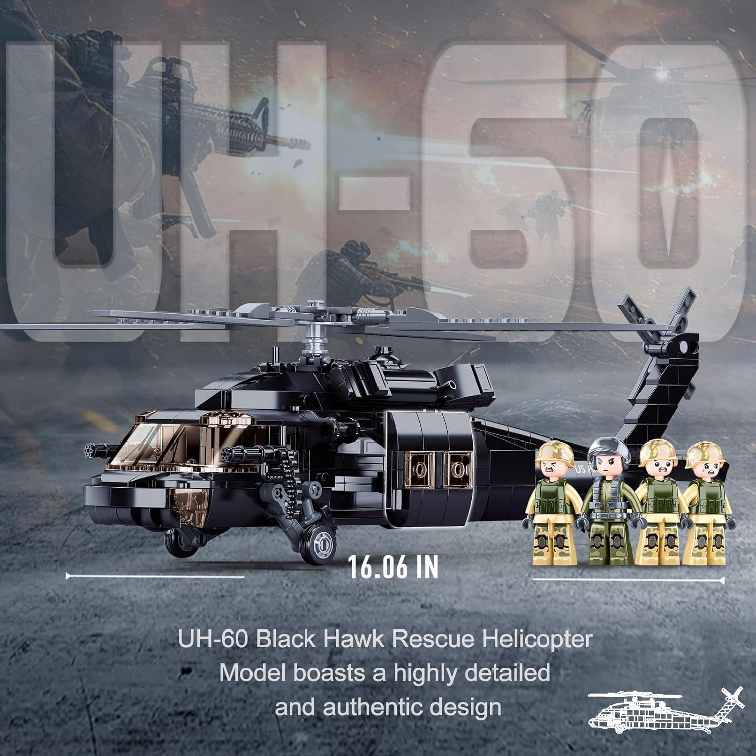 Conjunto de Helicóptero Militar UH-60 Black Hawk Sluban 692 PCS