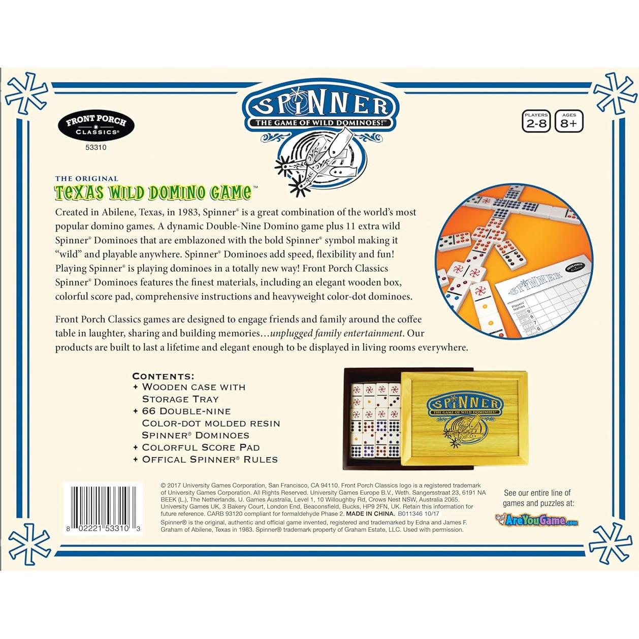Juego de Dominó Spinner Front Porch Classics en Estuche Madera