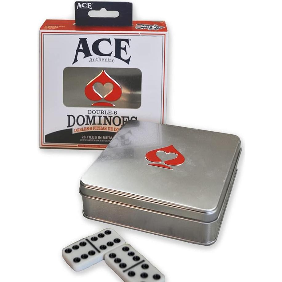 ACE Double Six Dominoes in Tin Case , White