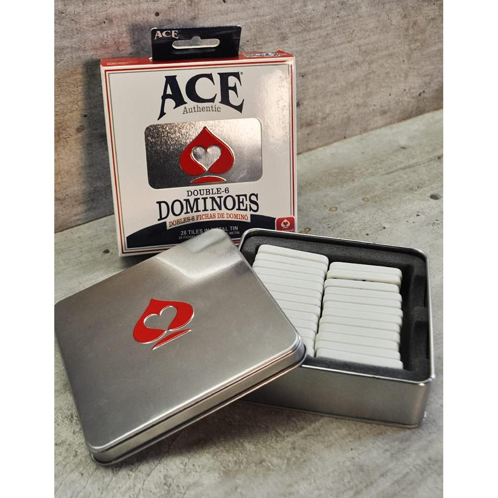 ACE Double Six Dominoes in Tin Case , White