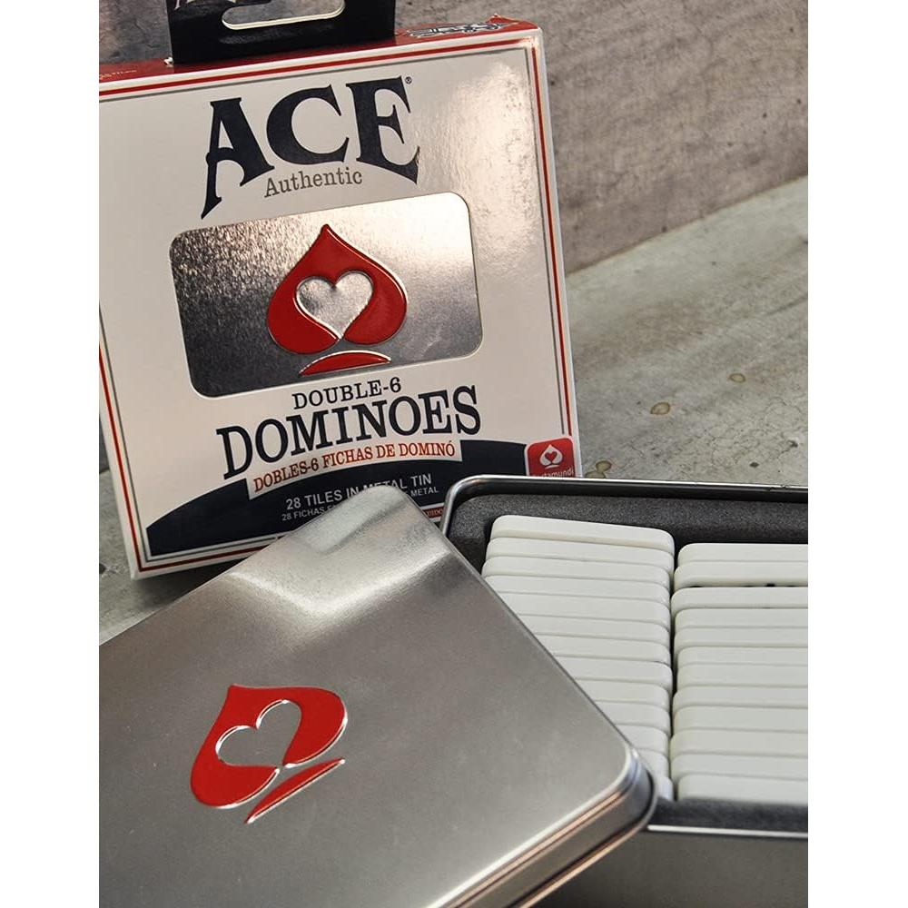 ACE Double Six Dominoes in Tin Case , White
