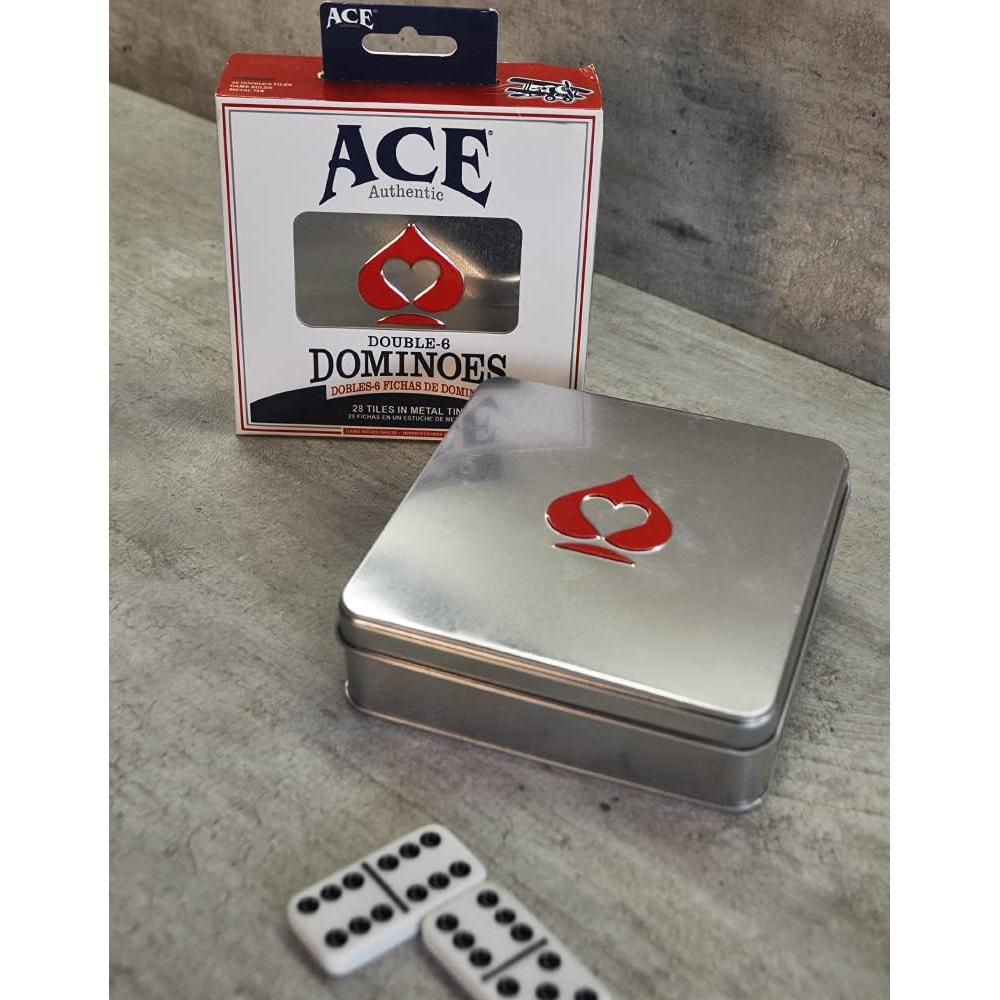 ACE Double Six Dominoes in Tin Case , White