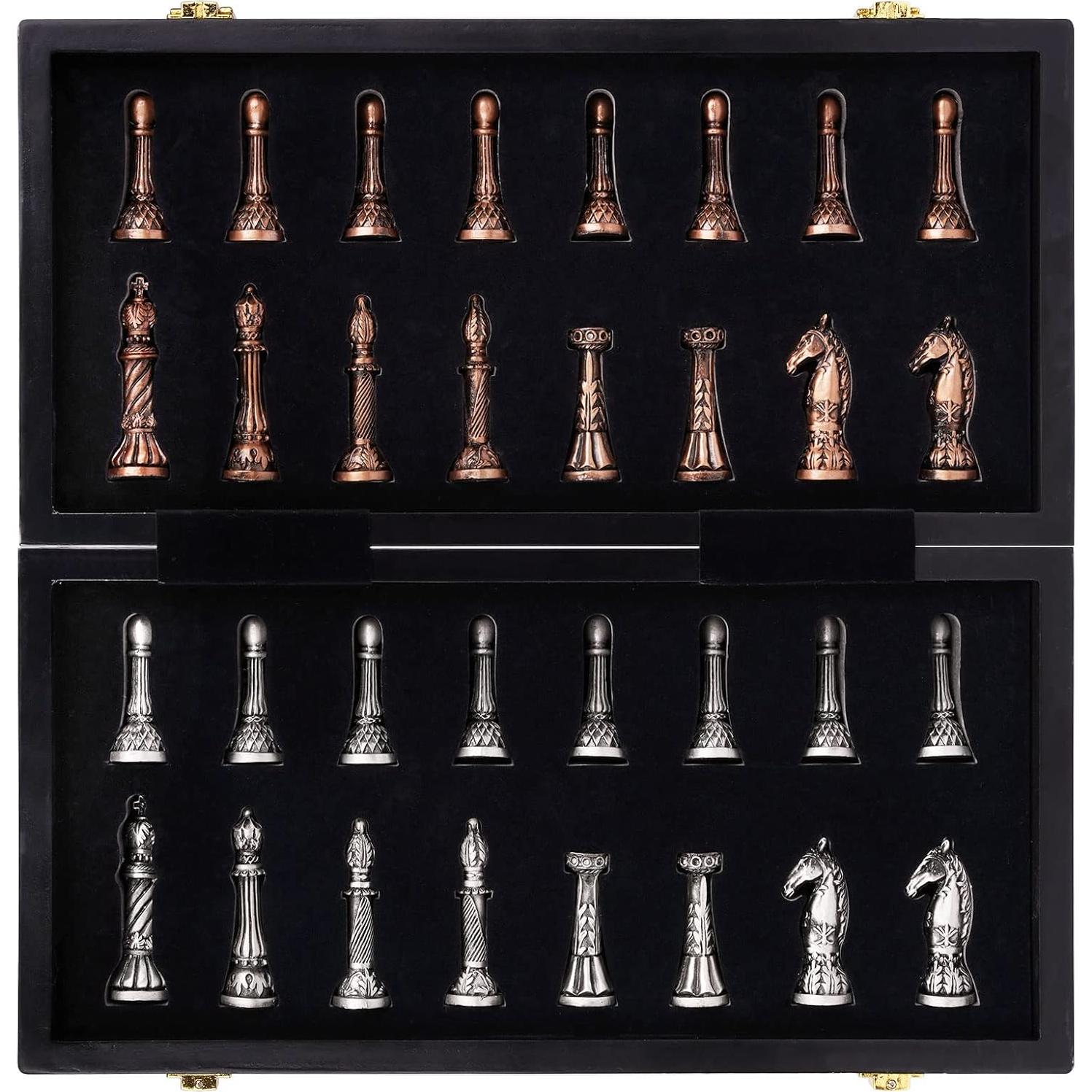 Juego de Ajedrez de Metal Retro Agirlgle - Tablero Plegable