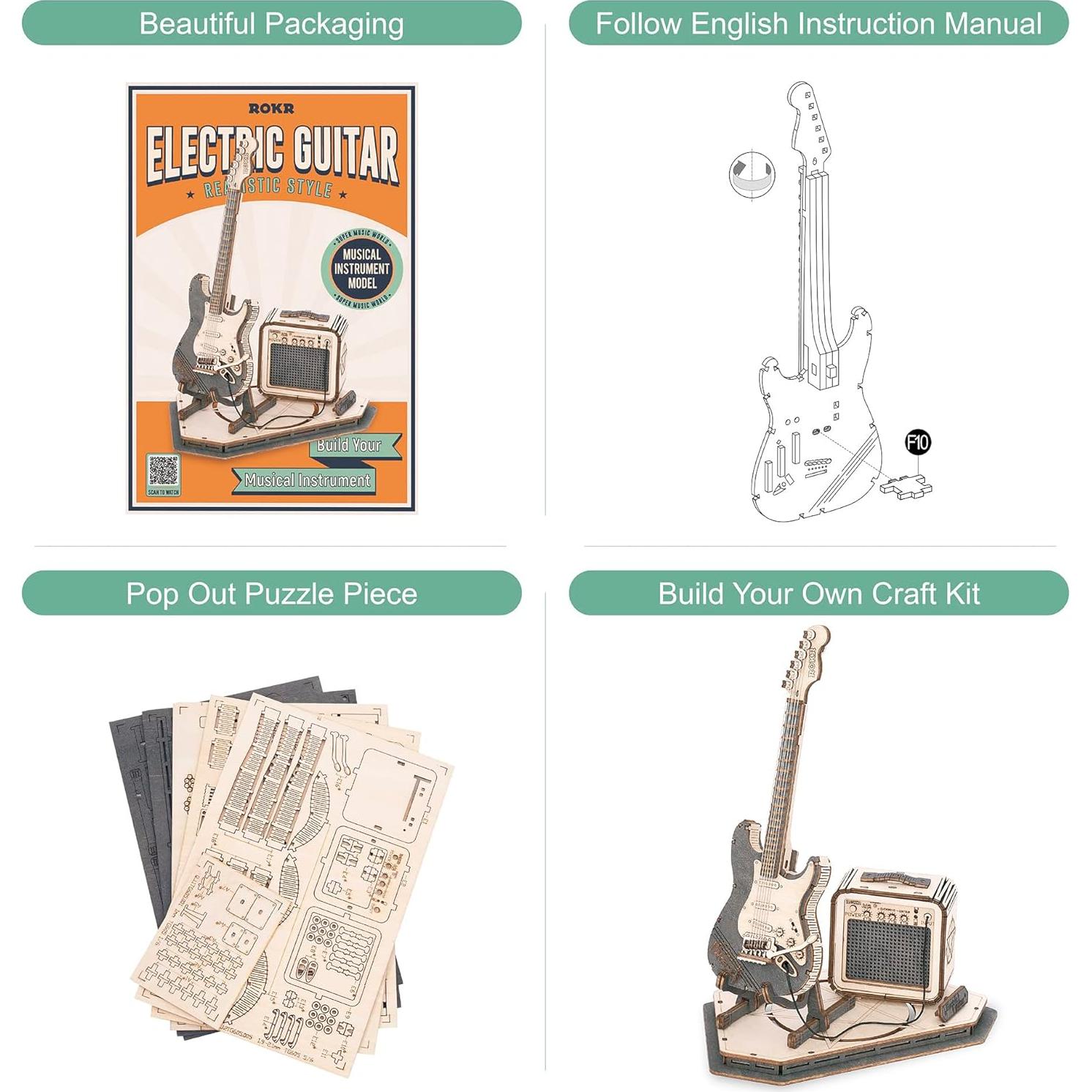 ROKR Rompecabezas 3D Guitarra Eléctrica Madera DIY