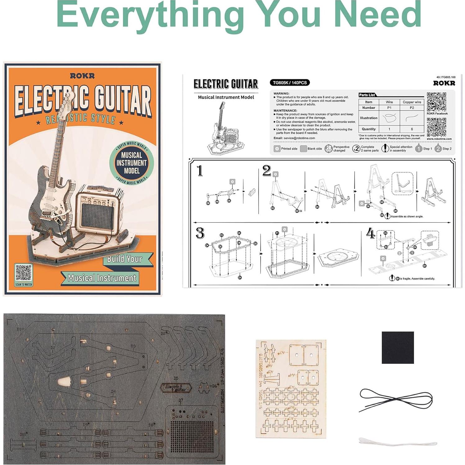 ROKR Rompecabezas 3D Guitarra Eléctrica Madera DIY