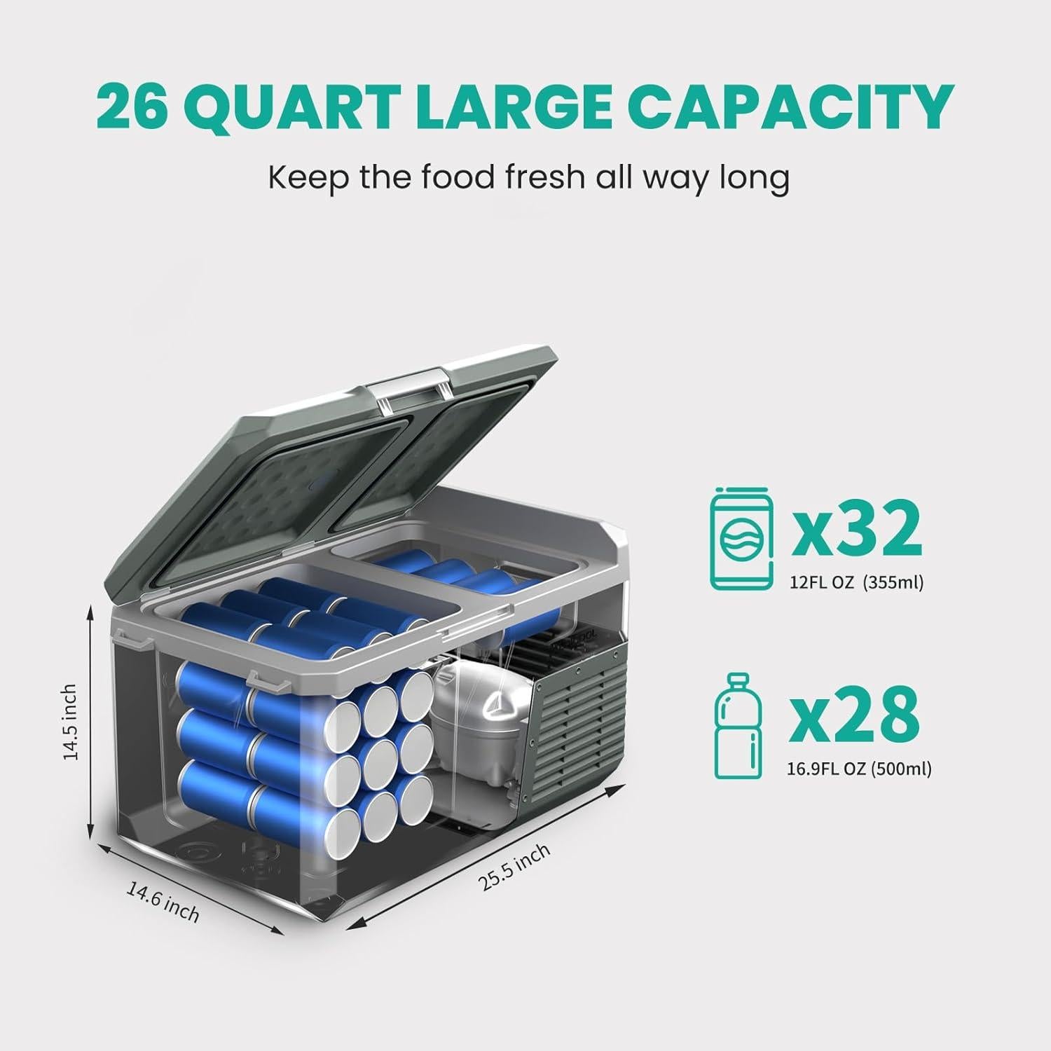 Refrigerador Portátil Alpicool QX20 26QT 12V Doble Zona -20°C