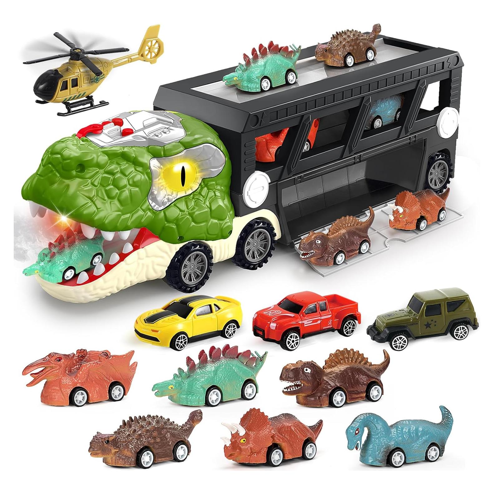 Camión Transportador de Dinosaurios BAODLON con 10 Coches Mini