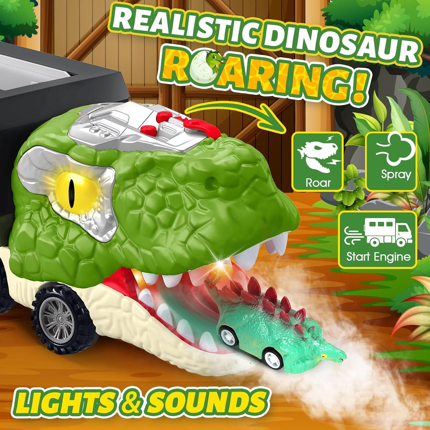 Camión Transportador de Dinosaurios BAODLON con 10 Coches Mini