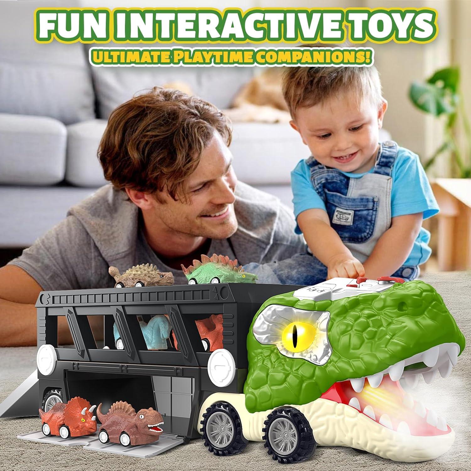 Camión Transportador de Dinosaurios BAODLON con 10 Coches Mini