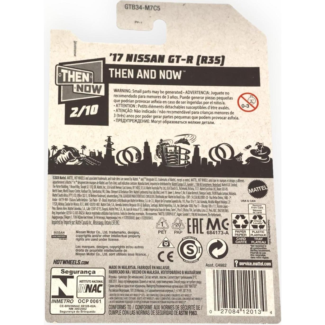 Auto a Escala Hot Wheels Nissan GT-R 2017 Amarillo 1:64