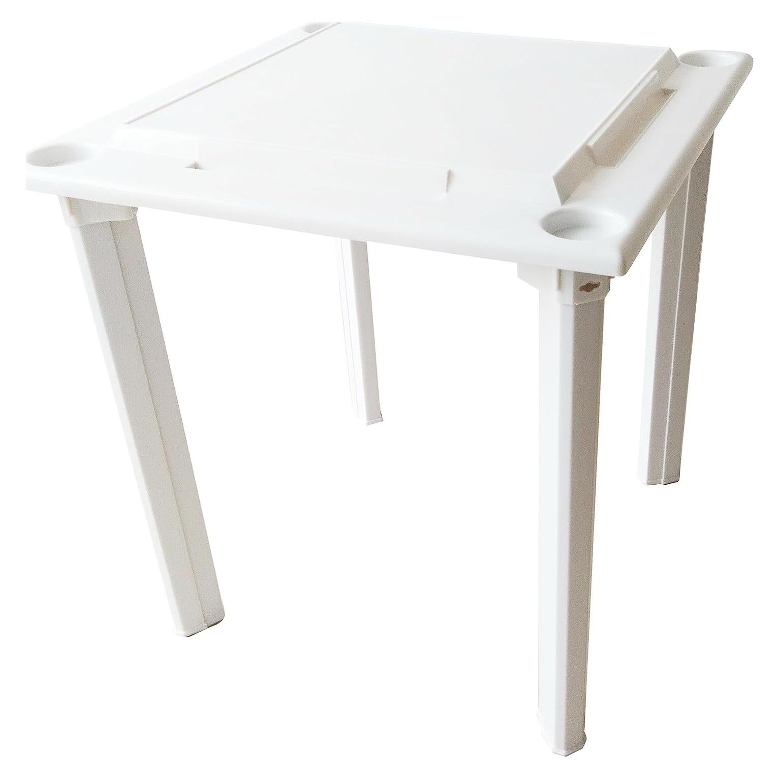 Bene Casa - White Indoor & Outdoor Domino and Game Table Includes Domino and Scrabble Tile Racks and Cup Holders - Table Legs are Removable for Easy Storage