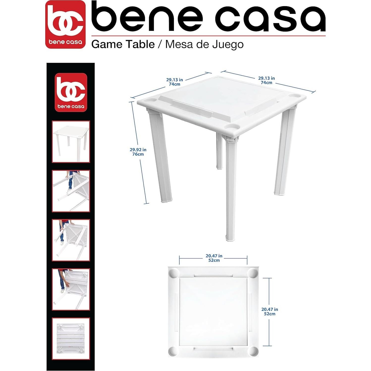 Bene Casa - White Indoor & Outdoor Domino and Game Table Includes Domino and Scrabble Tile Racks and Cup Holders - Table Legs are Removable for Easy Storage