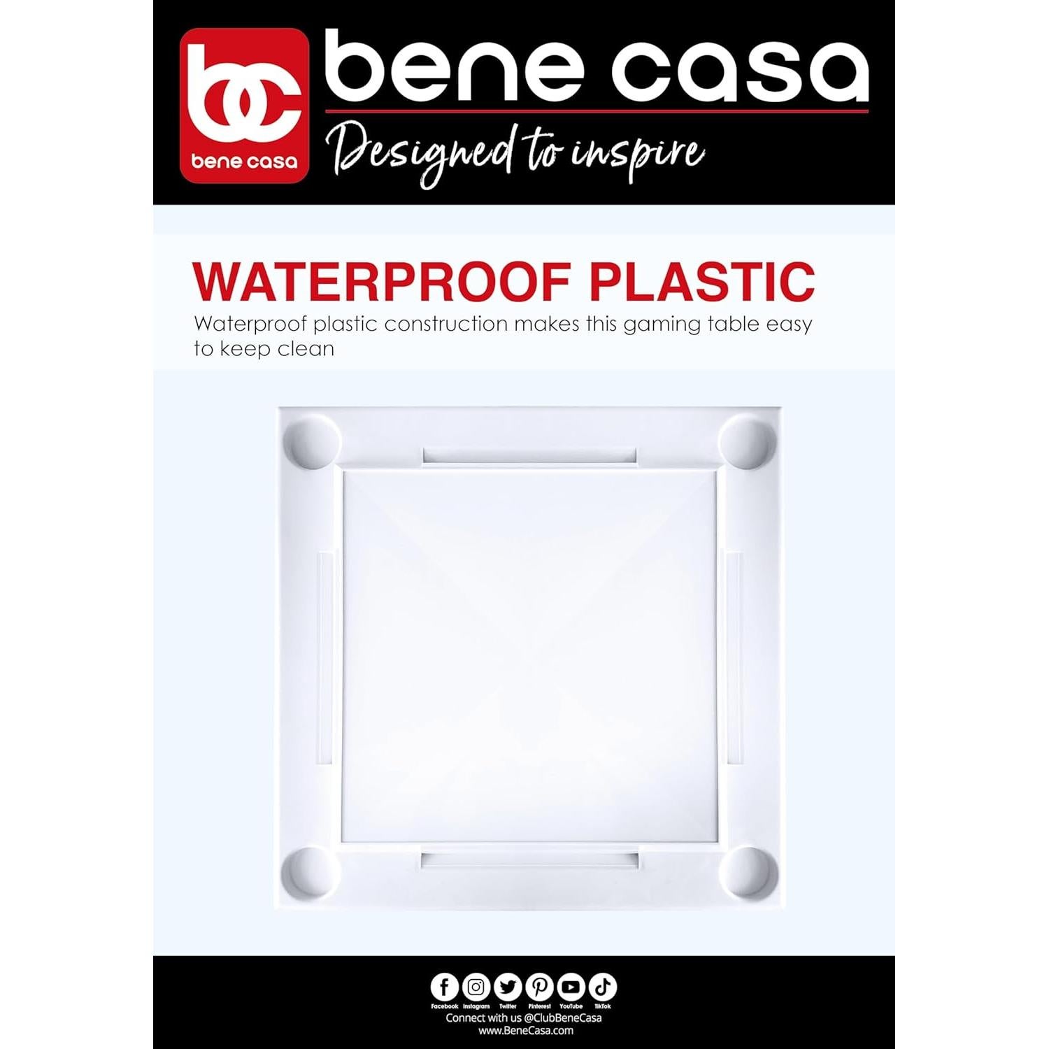 Bene Casa - White Indoor & Outdoor Domino and Game Table Includes Domino and Scrabble Tile Racks and Cup Holders - Table Legs are Removable for Easy Storage