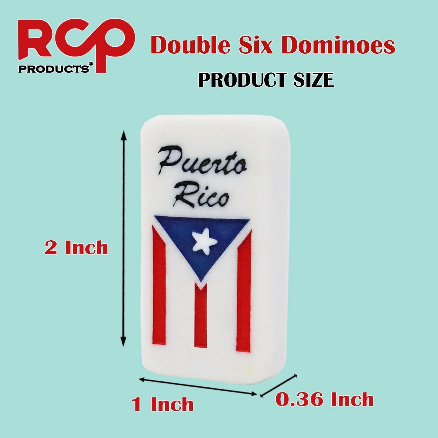 Dominó Doble 6 RCP con Bandera de Puerto Rico - Madera
