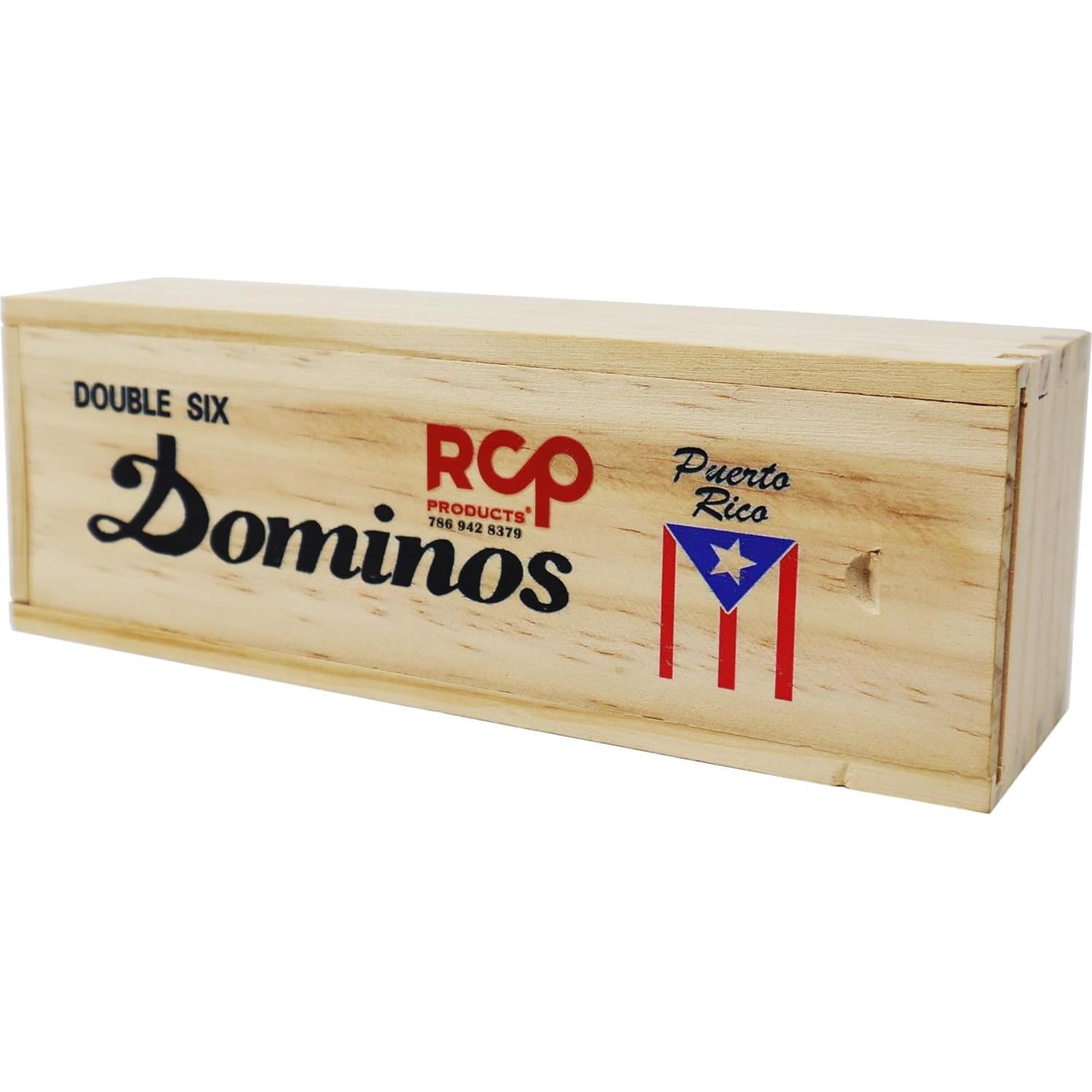 Dominó Doble 6 RCP con Bandera de Puerto Rico - Madera