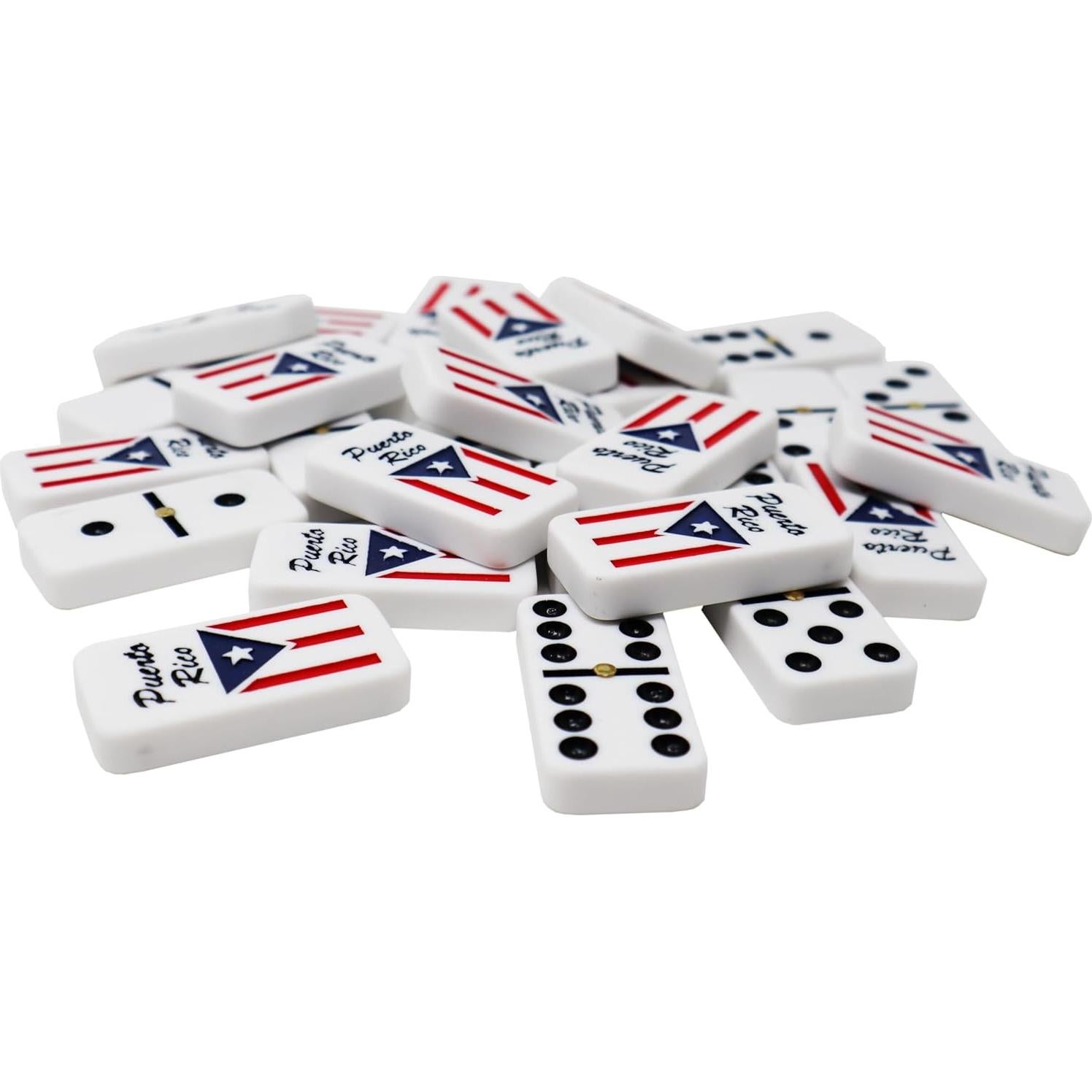 Dominó Doble 6 RCP con Bandera de Puerto Rico - Madera