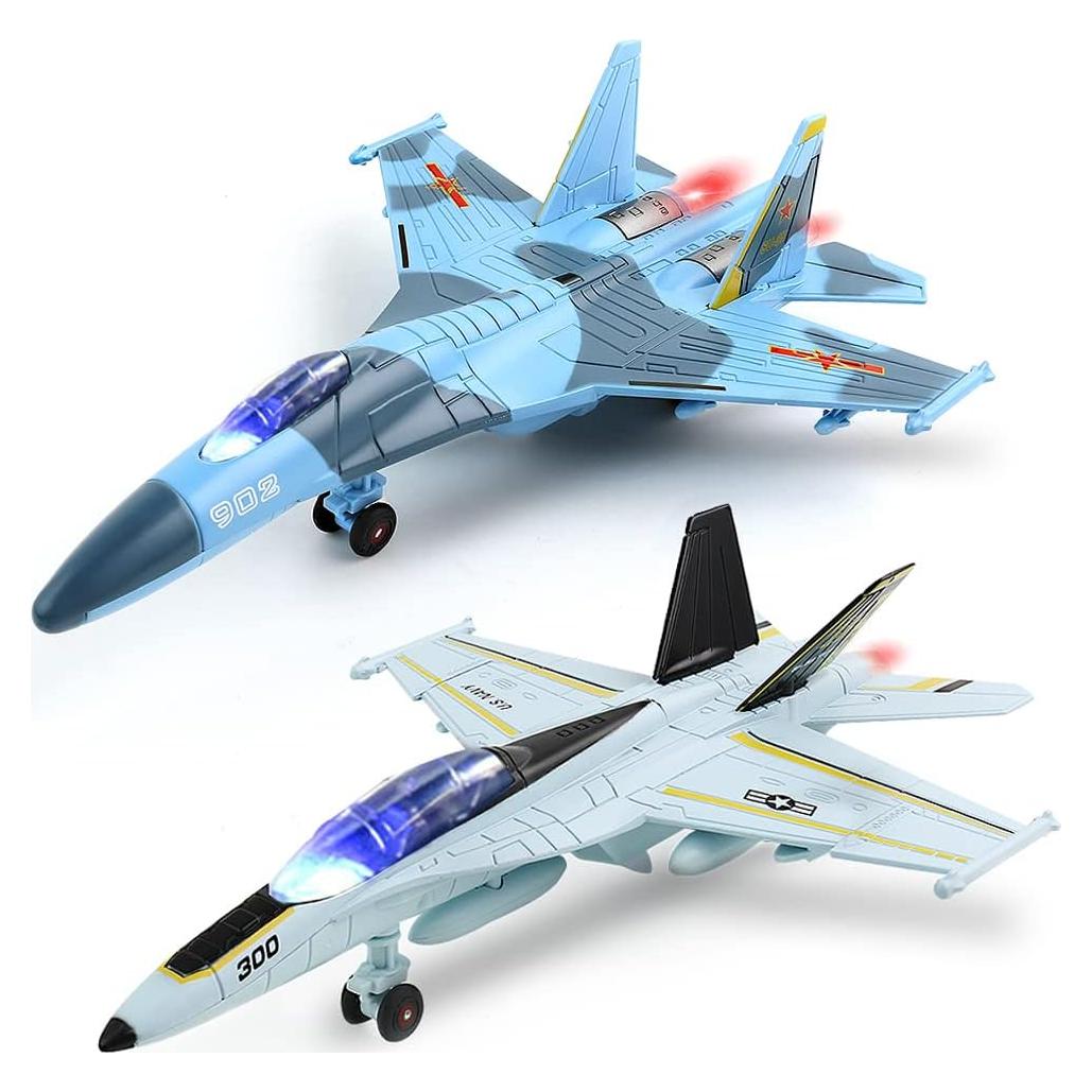 Juguete de avión retroceso YUNWAY - Paquete de 2 con luces y sonido