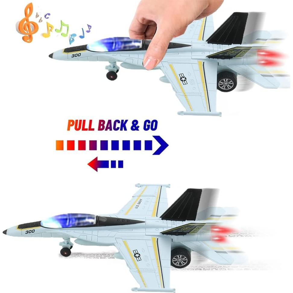 Juguete de avión retroceso YUNWAY - Paquete de 2 con luces y sonido