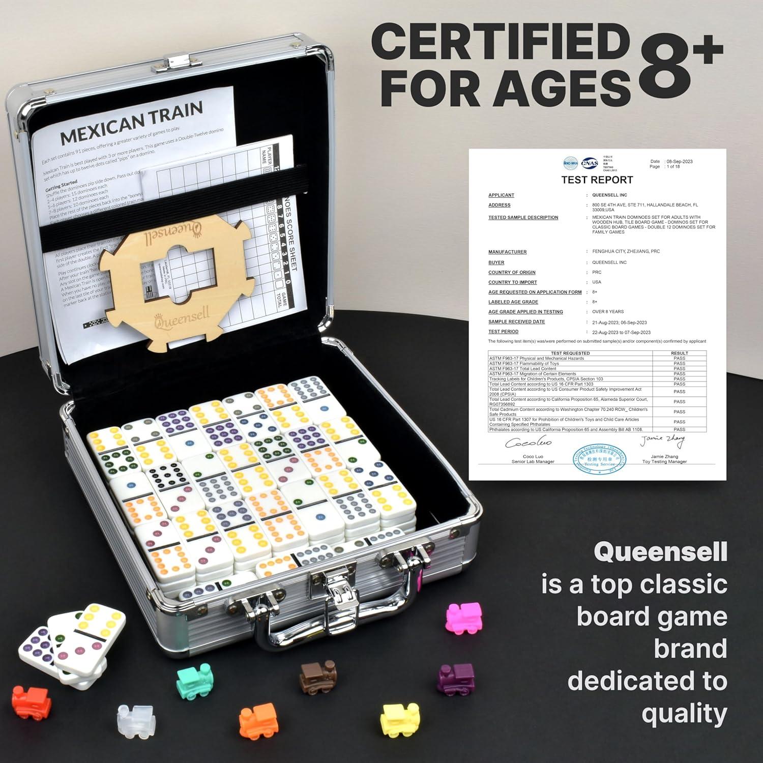 Juego de Dominó Mexicano Queensell Doble 12 con Base de Madera