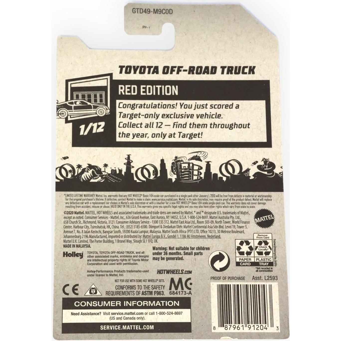 Hot Wheels Camión Off Road Toyota 1:64 Edición Roja