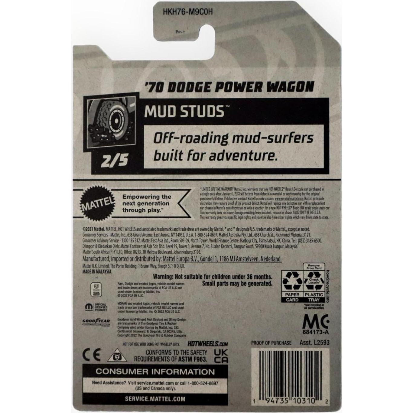 Hot Wheels Dodge Power Wagon 1970 Escala 1:64 Azul