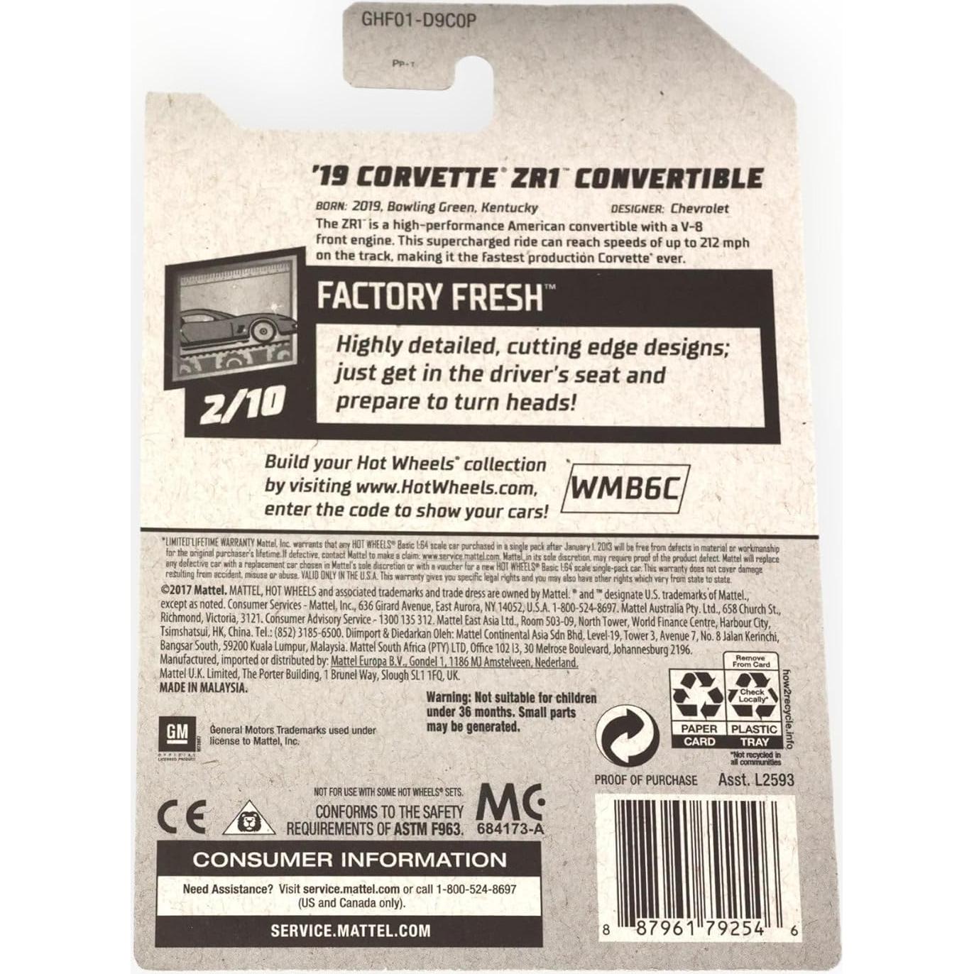 Hot Wheels Corvette ZR1 Convertible 1:64 Mattel Azul