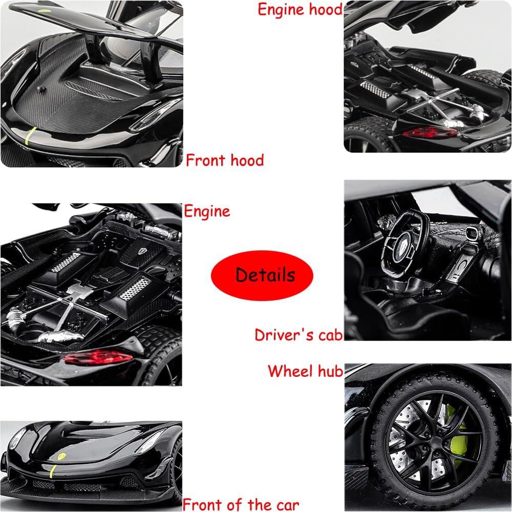 Coche de Juguete Jesko Negro Aleación 1:32 con Sonido y Luz