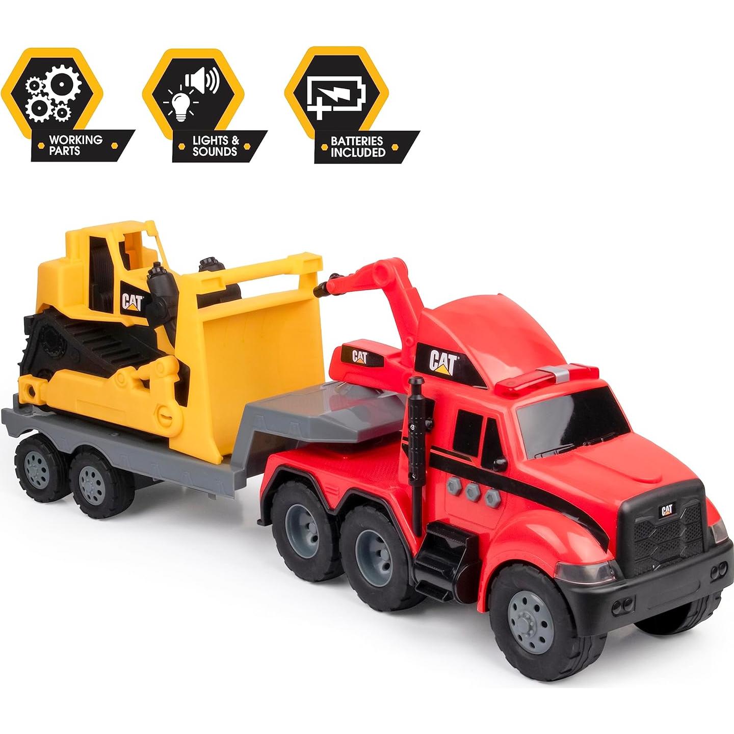 Camión Semirremolque CAT con Bulldozer y Sonidos 63.5 cm