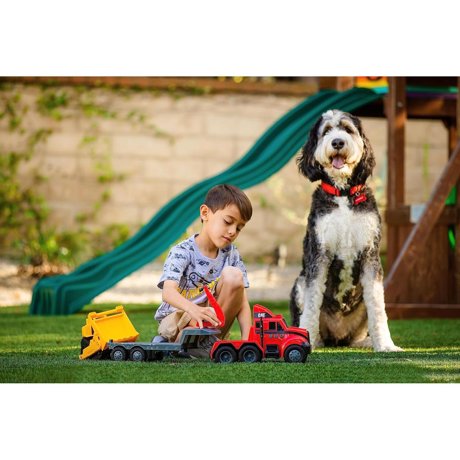 Camión Semirremolque CAT con Bulldozer y Sonidos 63.5 cm