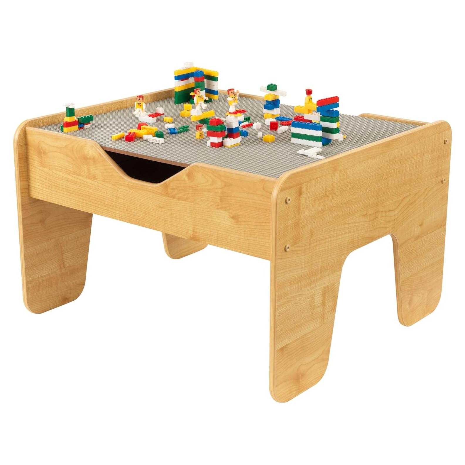 Mesa de Actividades Reversible KidKraft con 195 Ladrillos - Gris y Natural