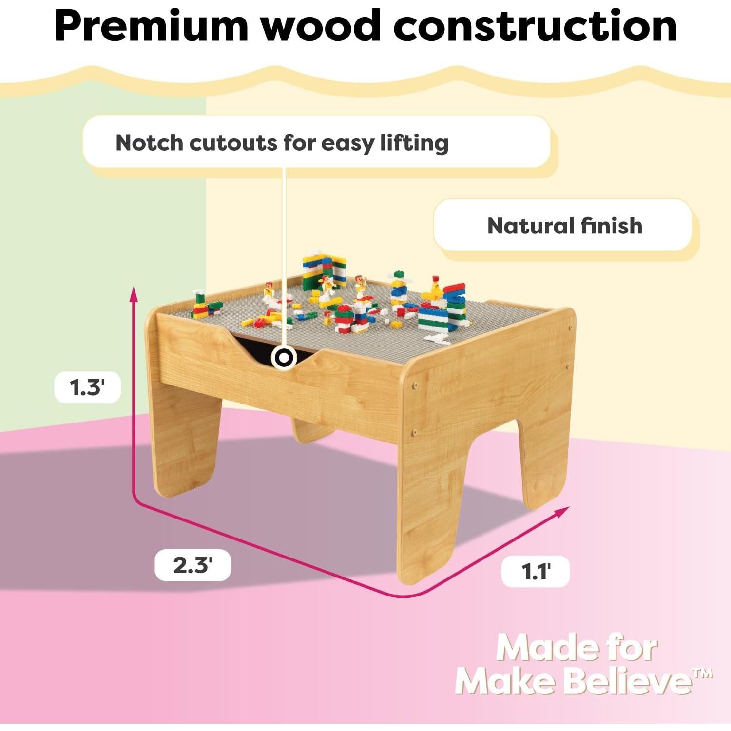 Mesa de Actividades Reversible KidKraft con 195 Ladrillos - Gris y Natural
