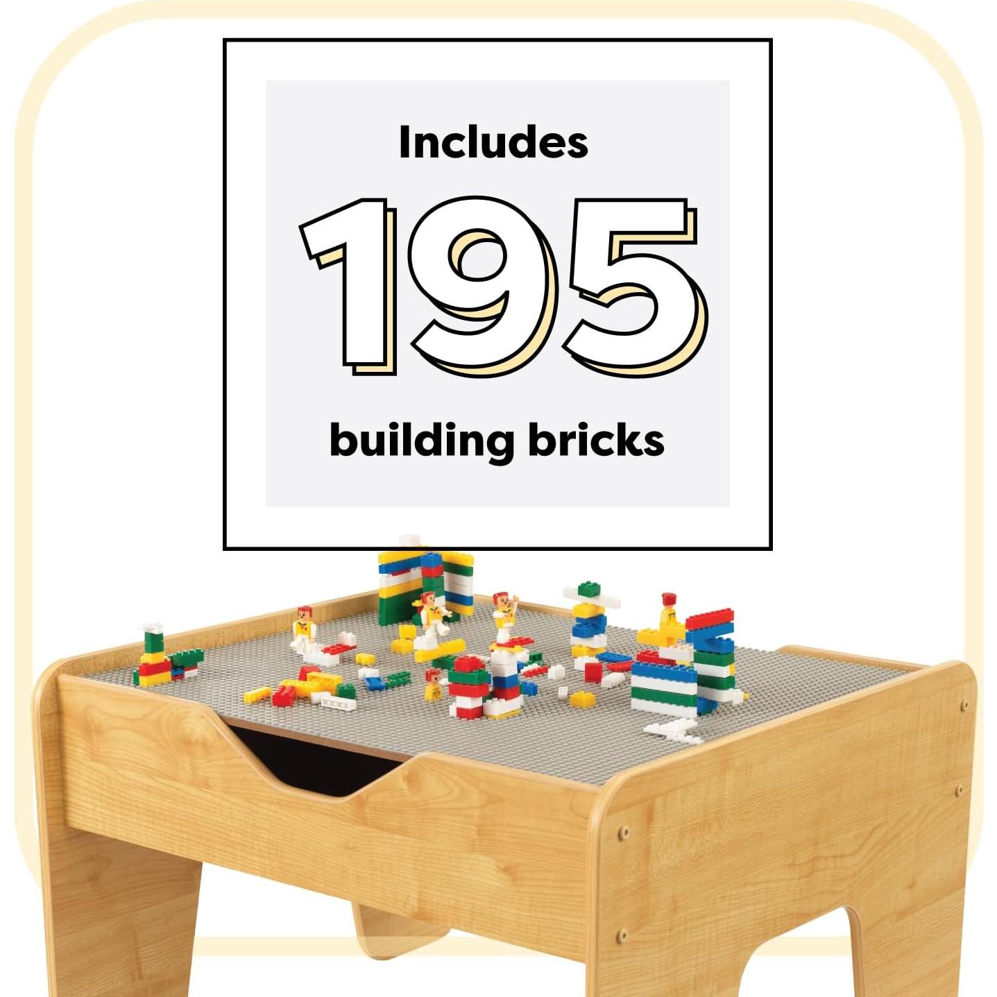 Mesa de Actividades Reversible KidKraft con 195 Ladrillos - Gris y Natural