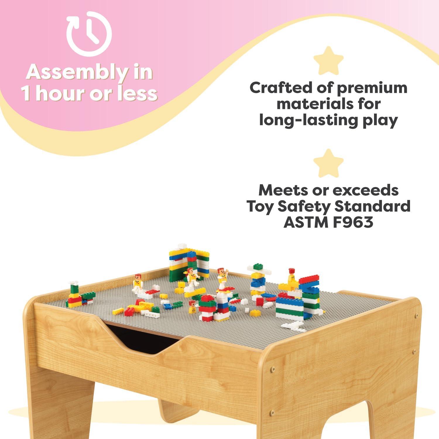 Mesa de Actividades Reversible KidKraft con 195 Ladrillos - Gris y Natural