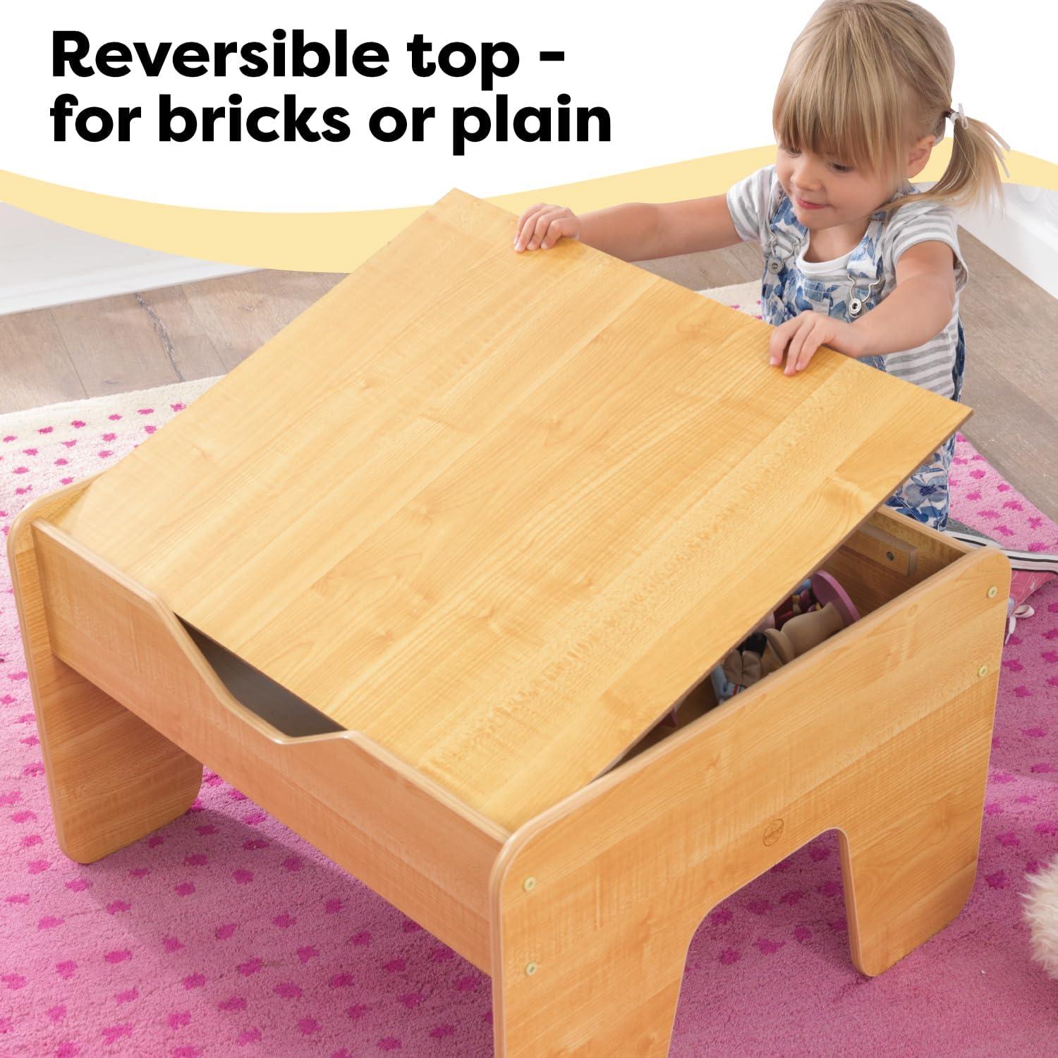 Mesa de Actividades Reversible KidKraft con 195 Ladrillos - Gris y Natural