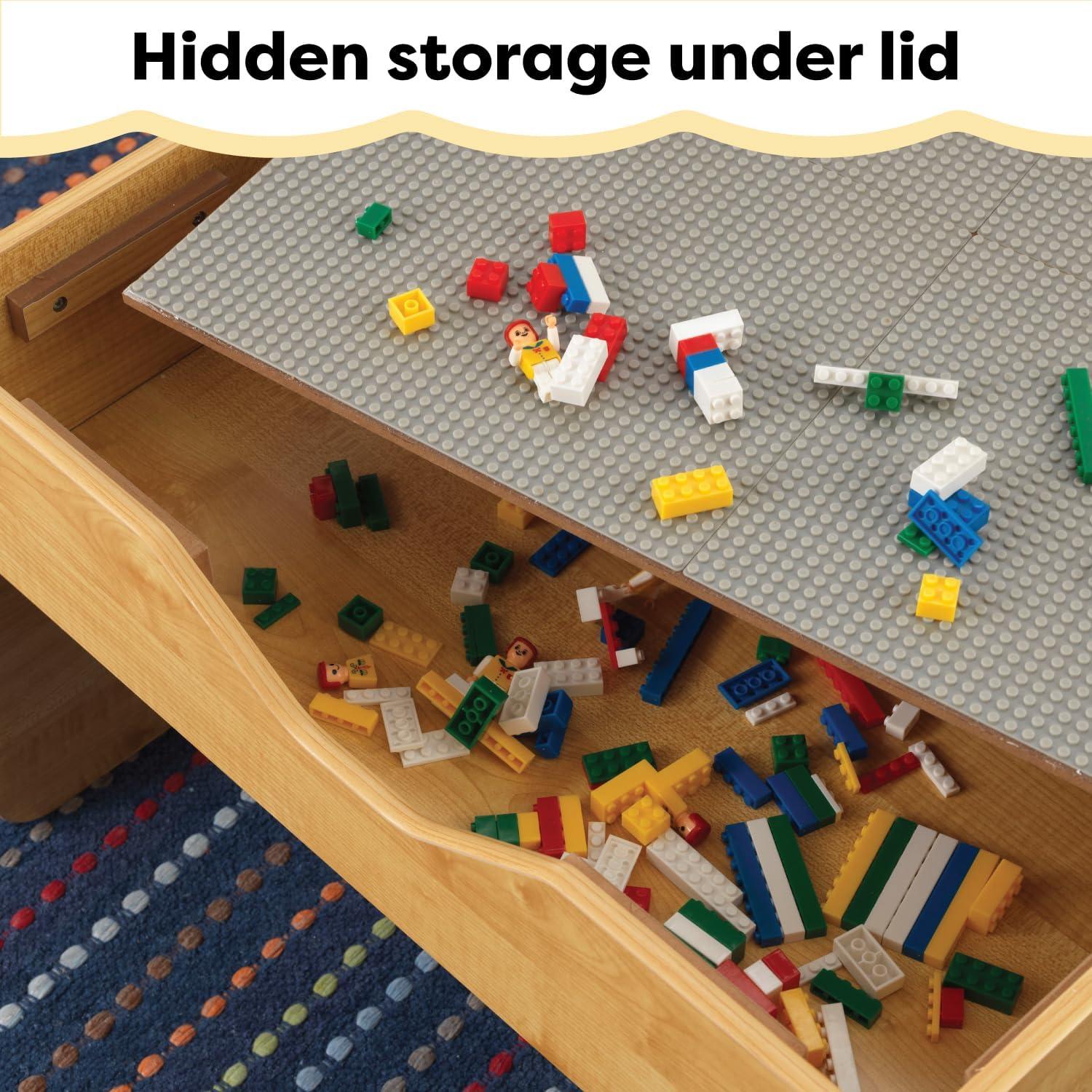 Mesa de Actividades Reversible KidKraft con 195 Ladrillos - Gris y Natural