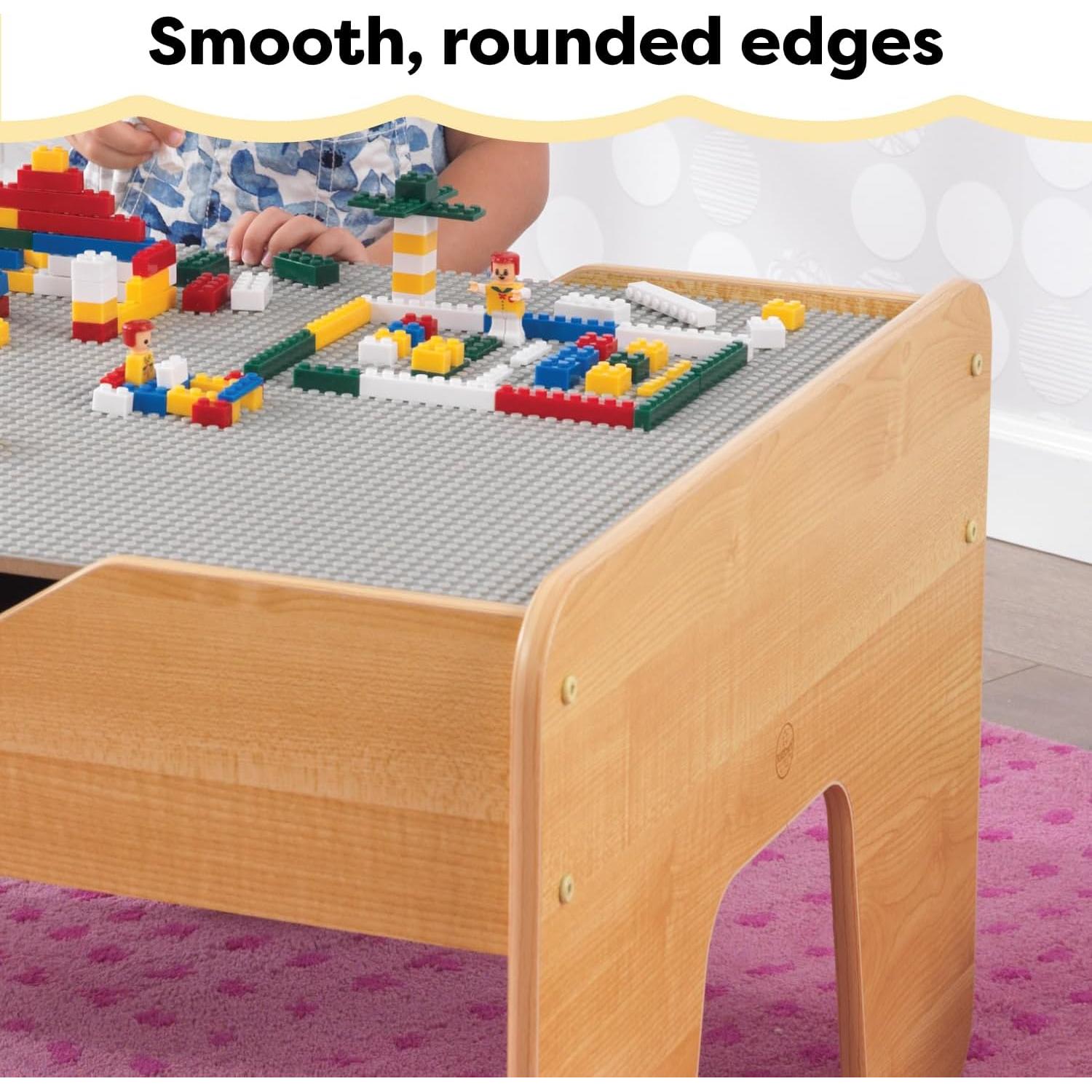 Mesa de Actividades Reversible KidKraft con 195 Ladrillos - Gris y Natural