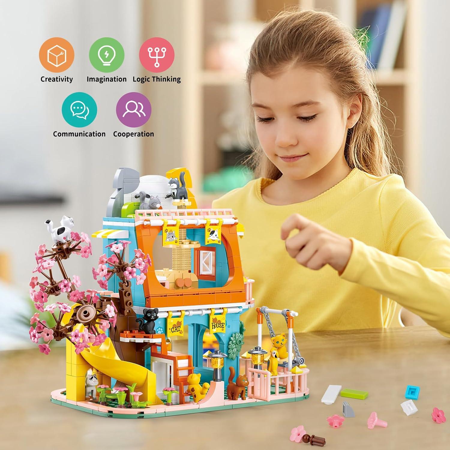 Conjunto de Construcción Casa de Gato QLT 521 PCS para Niñas 6-12 Años