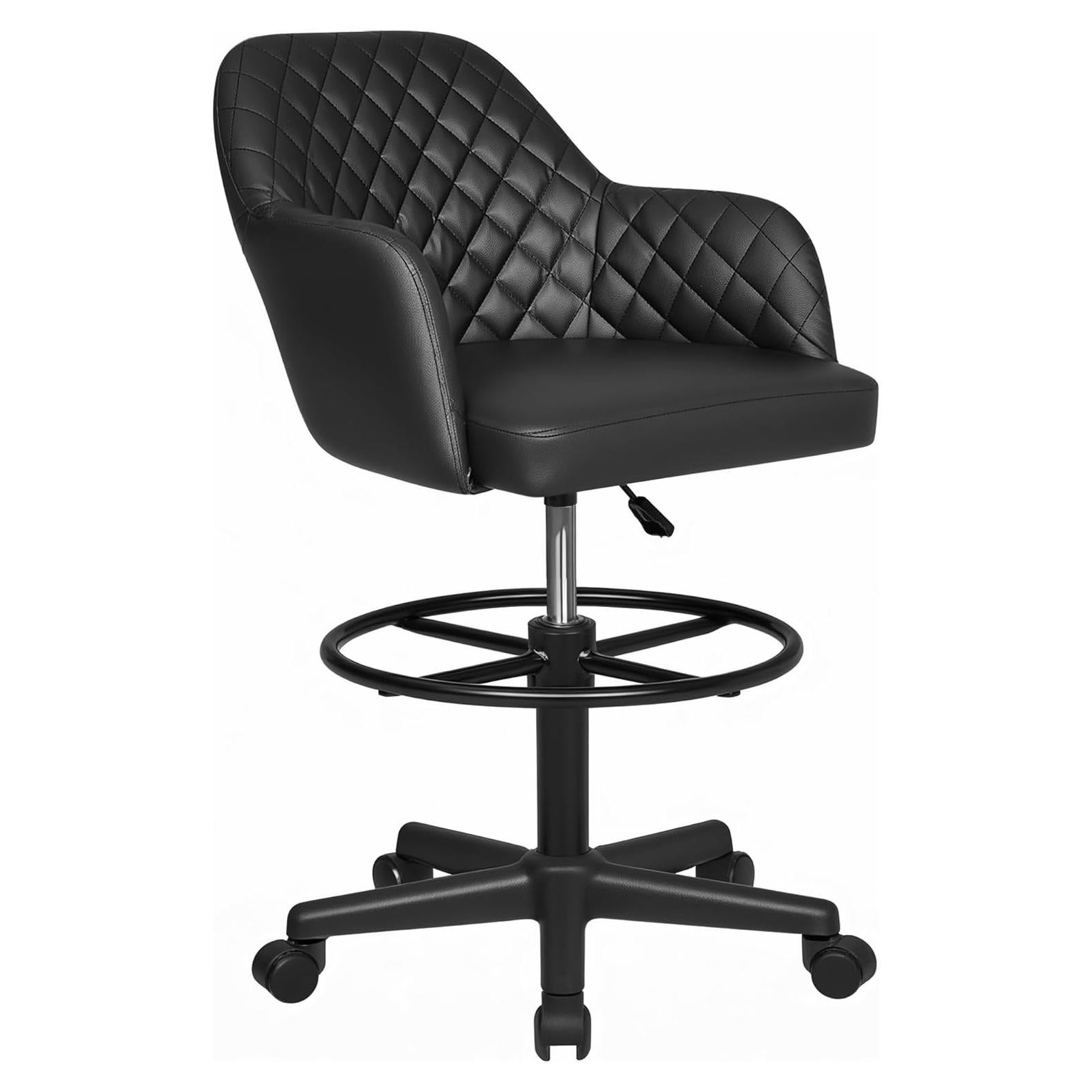 Silla de Dibujo VECELO de Cuero PU Ajustable con Ruedas