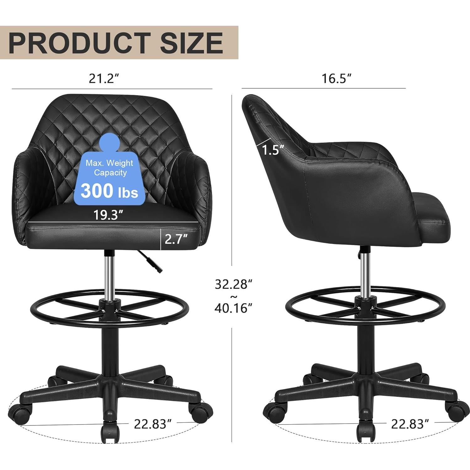 Silla de Dibujo VECELO de Cuero PU Ajustable con Ruedas