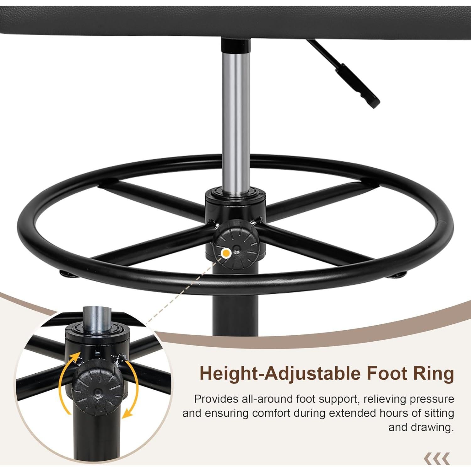 Silla de Dibujo VECELO de Cuero PU Ajustable con Ruedas