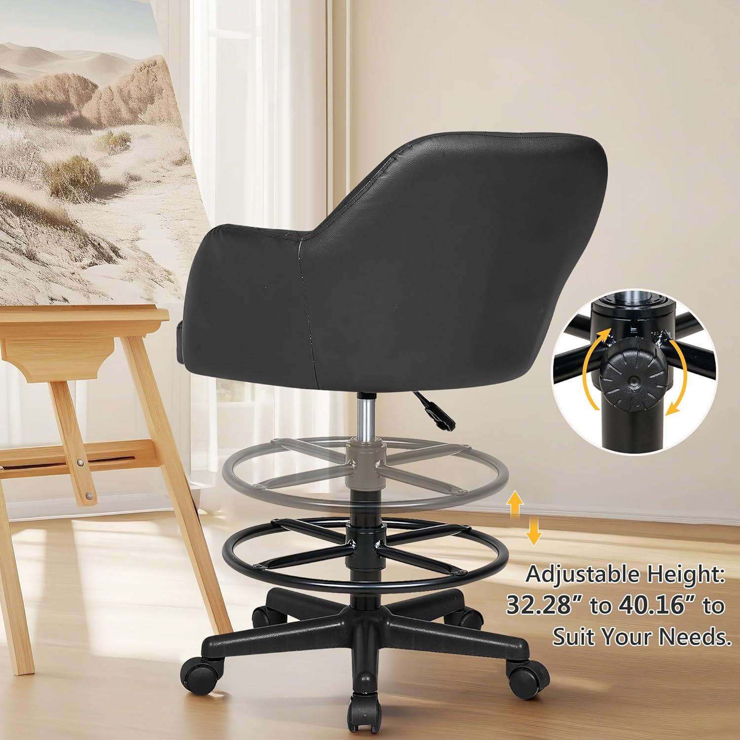 Silla de Dibujo VECELO de Cuero PU Ajustable con Ruedas