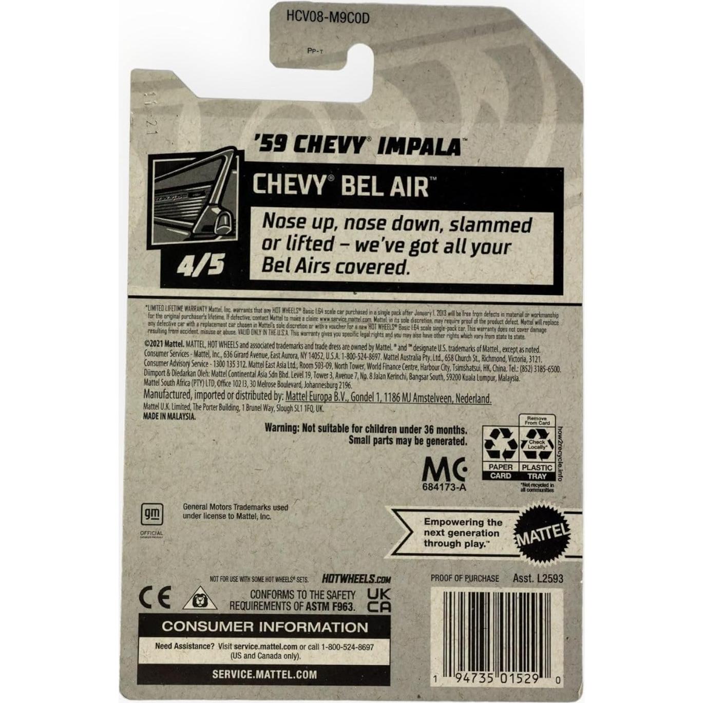 Hot Wheels 59 Chevy Impala Rosa 1:64 Mattel