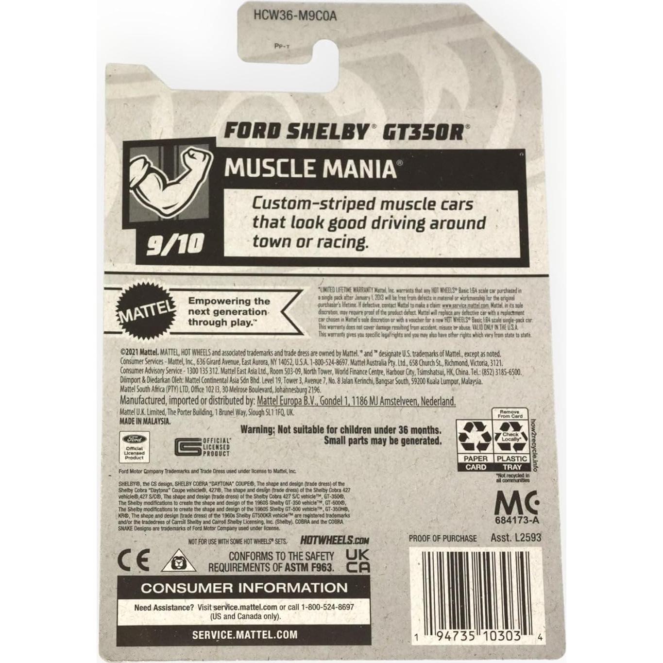 Hot Wheels Ford Shelby GT350R 1:64 Metal Coche Juguete